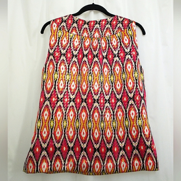 Tory Burch Boho Print Metallic Silk-Blend Tank Top Size 12 - Picture 2 of 7